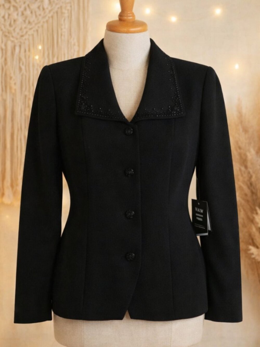 NWT John Roberts Beaded Black Blazer 6 Quiet Luxury Careerwear Officecore Y2K